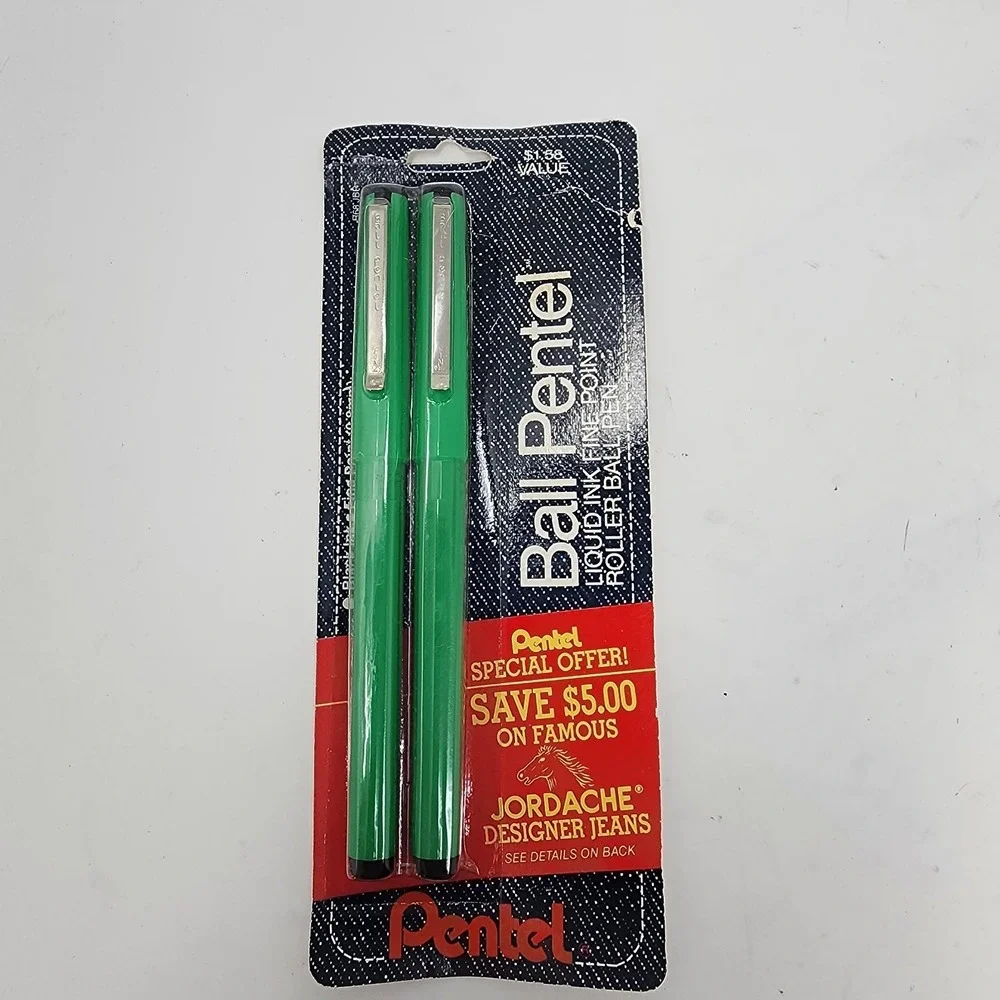 Vtg 80s 2‎ NOS PENTEL Black Ink 0.8mm R68 JBP Ball Rolling Pen Jordache Collab